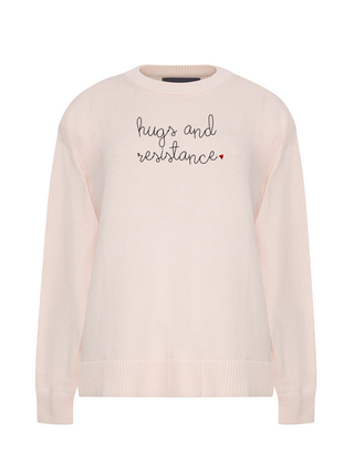 "hugs and resistance" Maxine Sweater Cotton Cashmere Core LINGUA FRANCA NYC Pale Pink XS