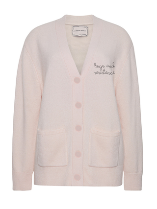 "hugs and resistance" Cluny Cardigan Cashmere Core LINGUA FRANCA NYC Pale Pink XS