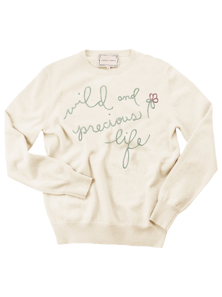 "wild and precious" Women's Cashmere Crewneck Cashmere Core LINGUA FRANCA NYC Cream XS