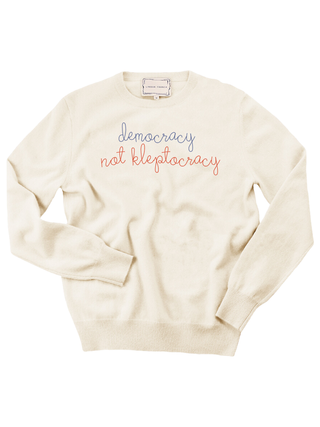 "democracy not kleptocracy" Women's Crewneck Cashmere Core LINGUA FRANCA NYC Cream XS