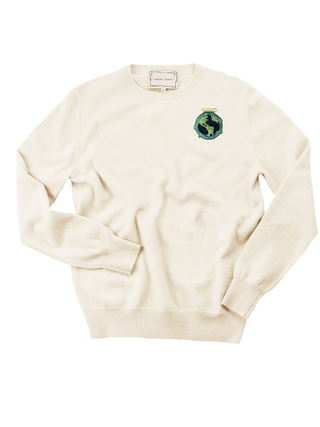 "respect your mother" Pin Women's Crewneck Cashmere Core LINGUA FRANCA NYC Cream XS