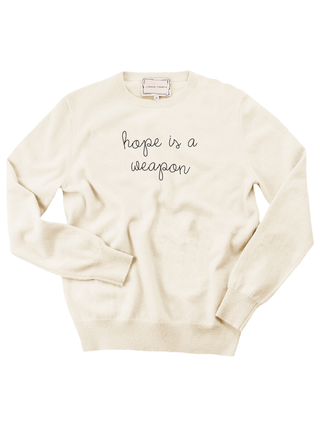 "hope is a weapon" Women's Crewneck Cashmere Core LINGUA FRANCA NYC Cream XS