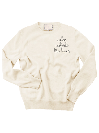 "color outside the lines" Women's Crewneck Cashmere Core LINGUA FRANCA NYC Cream XS