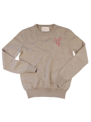 Lobster Crewneck Sweater Lingua Franca NYC Oatmeal XS 