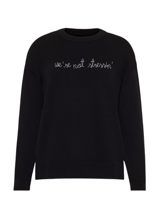 "we're not stressin'/we're just livin'" Maxine Sweater Cotton Cashmere Core LINGUA FRANCA NYC Black XS