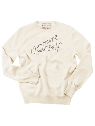 "unmute yourself" Women's Crewneck Cashmere Core LINGUA FRANCA NYC Cream XS