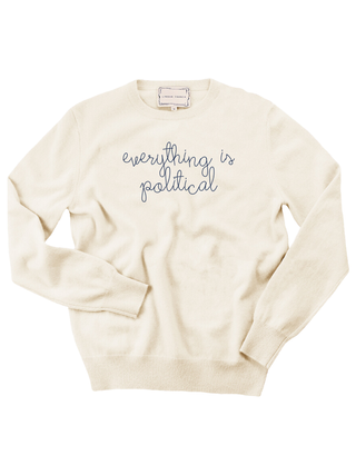 "everything is political" Women's Crewneck Cashmere Core LINGUA FRANCA NYC Cream XS