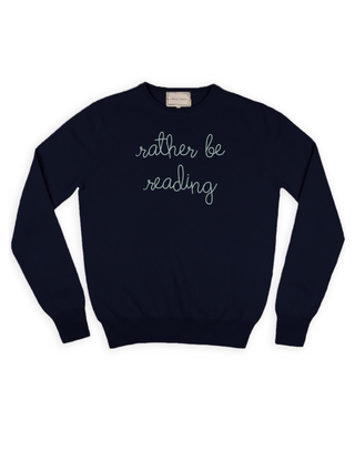 "rather be reading" Crewneck Sweater Lingua Franca NYC Navy XS 