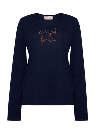 "new york forever" Silk Cashmere Crewneck