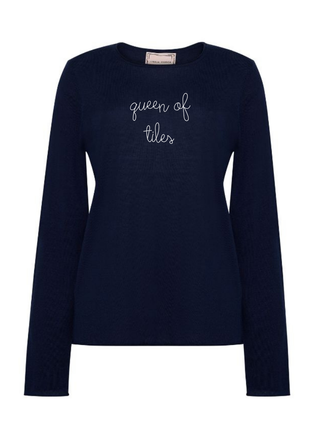 "queen of tiles" Silk Cashmere Crewneck