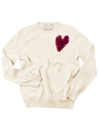 Felt Heart Crewneck Cashmere Core LINGUA FRANCA NYC Cream XS