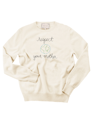 "respect your mother" Crewneck Cashmere Core LINGUA FRANCA NYC Cream XS