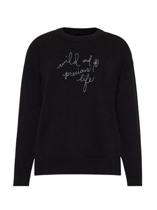 "wild and precious" Maxine Sweater Cotton Cashmere Core LINGUA FRANCA NYC Black XS