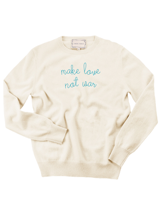 "make love not war" Women's Crewneck Cashmere Core LINGUA FRANCA NYC Cream XS