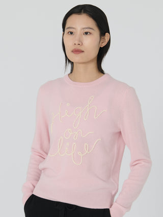 High On Life Crewneck Sweater ZHEJIANG SPRINGAIR CASHMERE XS Pale Pink 