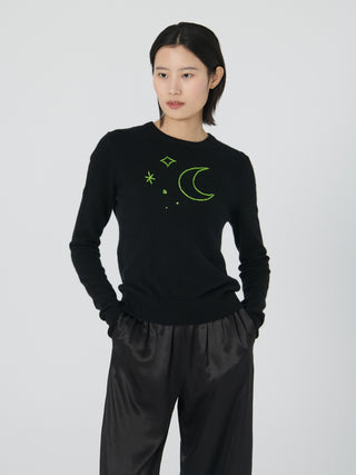 moon and stars Women's Crewneck Sweater Lingua Franca NYC   