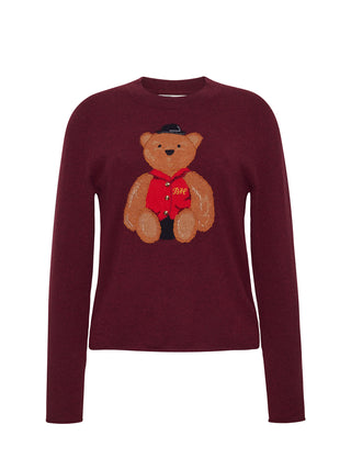 Bo Bear Cashmere Crewneck RTW LINGUA FRANCA NYC Maroon XS