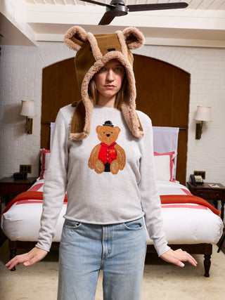 Bo Bear Cashmere Crewneck RTW LINGUA FRANCA NYC Smoke XS