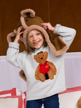 Kids' Bo Bear Cotton Crewneck RTW LINGUA FRANCA NYC Smoke 2T