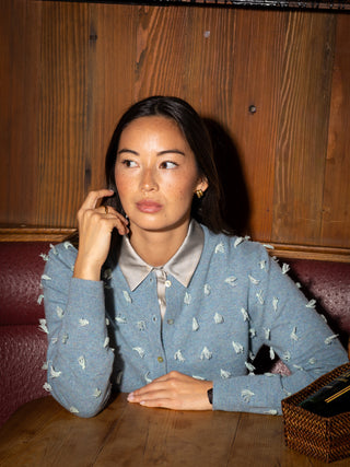 Quilt Knot Cardigan RTW Lingua Franca NYC Sea XS