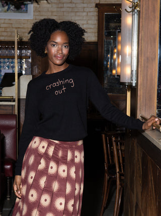 "crashing out" Maxine Sweater Cotton Cashmere LINGUA FRANCA NYC Black XS