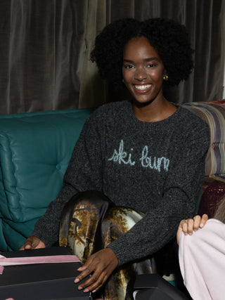 "ski bum" Bianca Crewneck CUSTOM LINGUA FRANCA NYC Charcoal XS