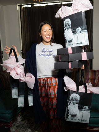 "always schlepping" Women's Crewneck Cashmere Core LINGUA FRANCA NYC