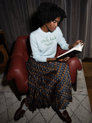 "circle back never" Women's Crewneck Cashmere Core LINGUA FRANCA NYC