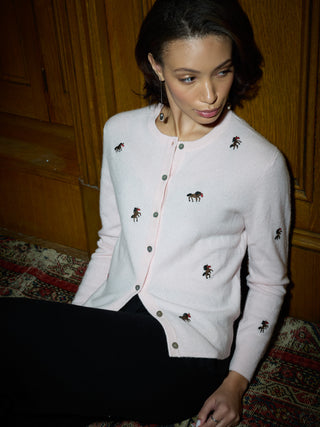 Horse Motif 100% Cashmere Classic Cardigan