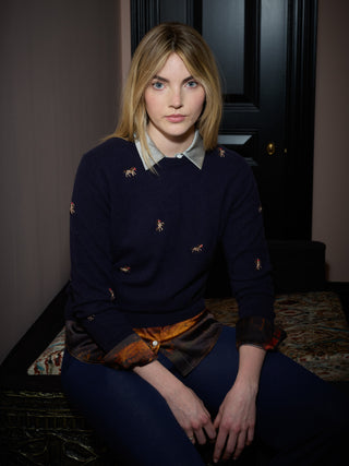 Horse Motif 100% Cashmere Crewneck