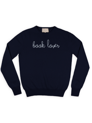 "book lover" Crewneck Sweater Lingua Franca NYC Navy XS 