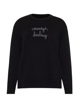 "courage, darling" Maxine Sweater Cotton Cashmere Core LINGUA FRANCA NYC Black XS