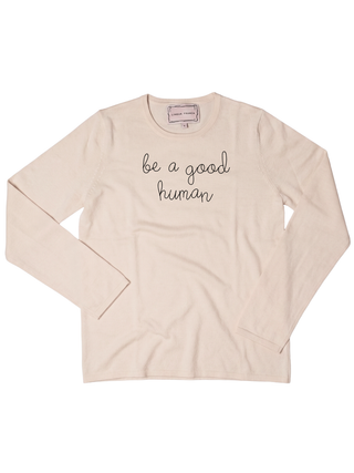 "be a good human" Mara Crewneck Cotton Silk Core LINGUA FRANCA NYC Sunkissed XS