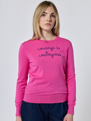 "courage is contagious" Cotton Silk Crewneck Cotton Silk LINGUA FRANCA NYC