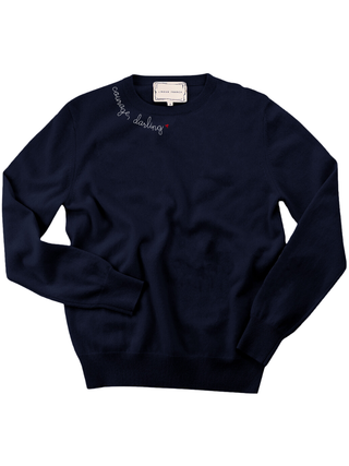 "courage, darling" Women's Crewneck Cashmere Core LINGUA FRANCA NYC Navy XS