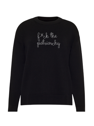 "f*ck the Patriarchy" Maxine Sweater Cotton Cashmere Core LINGUA FRANCA NYC Black XS