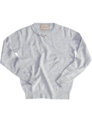 "courage, darling" Women's Crewneck Cashmere Core LINGUA FRANCA NYC Smoke XS