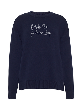 "f*ck the Patriarchy" Maxine Sweater Cotton Cashmere Core LINGUA FRANCA NYC Navy XS