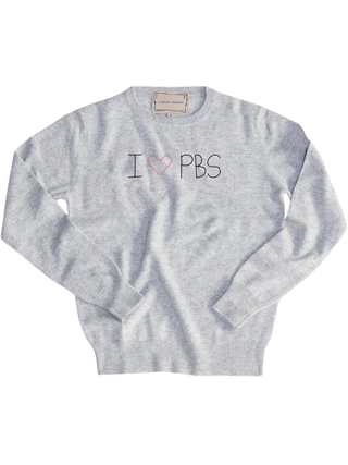 "i heart pbs" Men's Crewneck Cashmere Core LINGUA FRANCA NYC Smoke XS