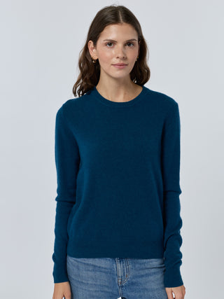 Custom Women's 100% Cashmere Crewneck Sweater Cashmere Core LINGUA FRANCA NYC Peacock XS
