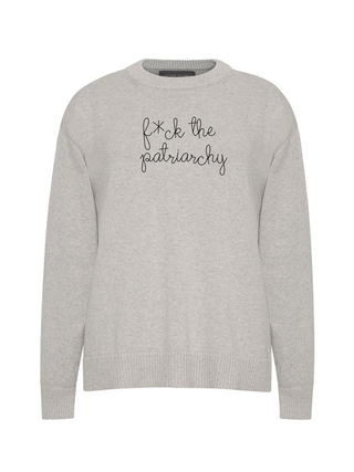 "f*ck the Patriarchy" Maxine Sweater Cotton Cashmere Core LINGUA FRANCA NYC Smoke XS