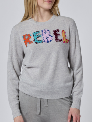 "rebel" Patch Women's Crewneck Cashmere Core LINGUA FRANCA NYC