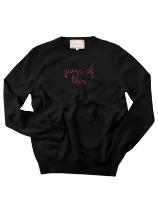 "queen of tiles" Women's Crewneck Cashmere Core LINGUA FRANCA NYC Black XS