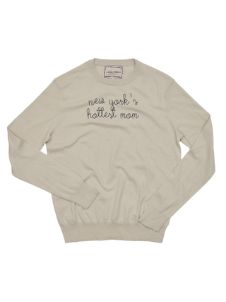 "new york's hottest mom" Women's Cotton Silk Crewneck Cashmere Core LINGUA FRANCA NYC Canvas XS