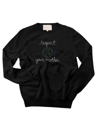 "respect your mother" Crewneck Cashmere Core LINGUA FRANCA NYC Black XS