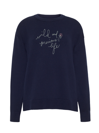 "wild and precious" Maxine Sweater Cotton Cashmere Core LINGUA FRANCA NYC Navy XS