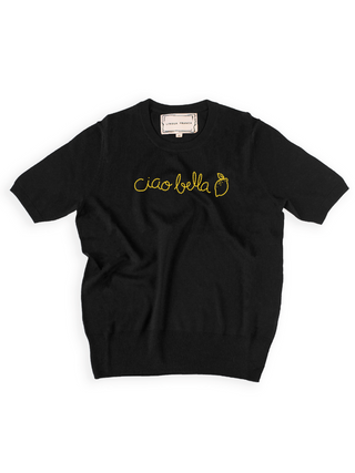 "ciao bella" Short Sleeve Sweater Lingua Franca NYC Black XS 