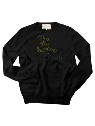 "save the humans" Women's Crewneck Cashmere Core LINGUA FRANCA NYC Black XS