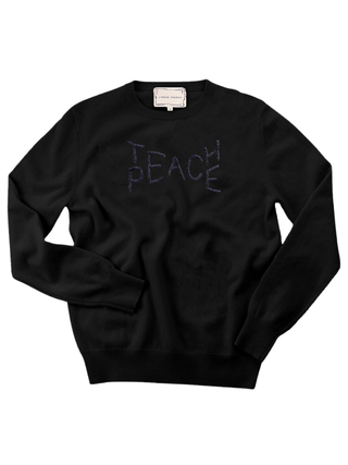"teach peace" Women's Crewneck Cashmere Core LINGUA FRANCA NYC Black XS