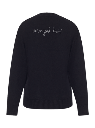 "we're not stressin'/we're just livin'" Maxine Sweater Cotton Cashmere Core LINGUA FRANCA NYC